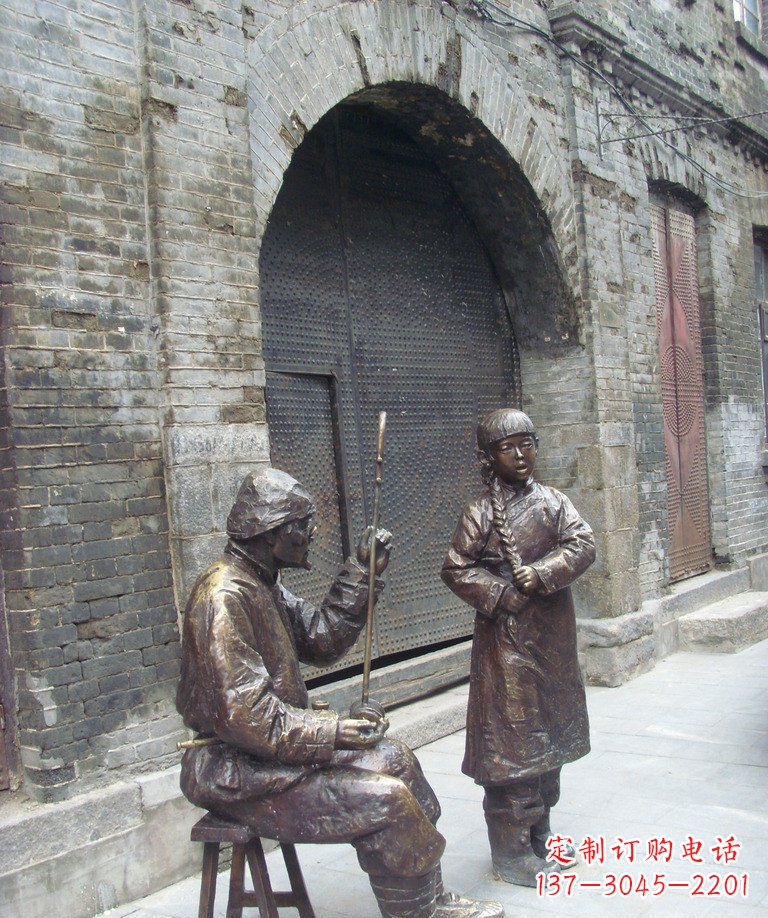 步行街拉二胡唱戏人物铜雕