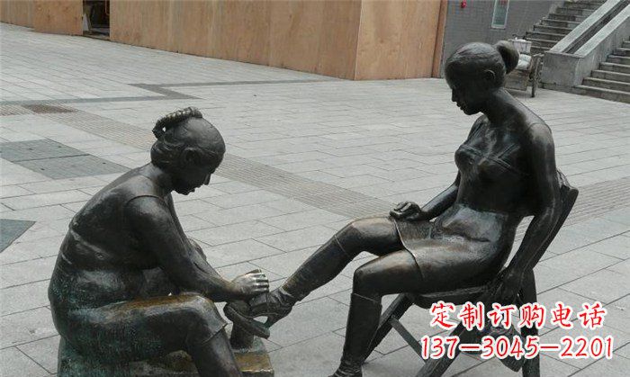 擦鞋人物小品铜雕