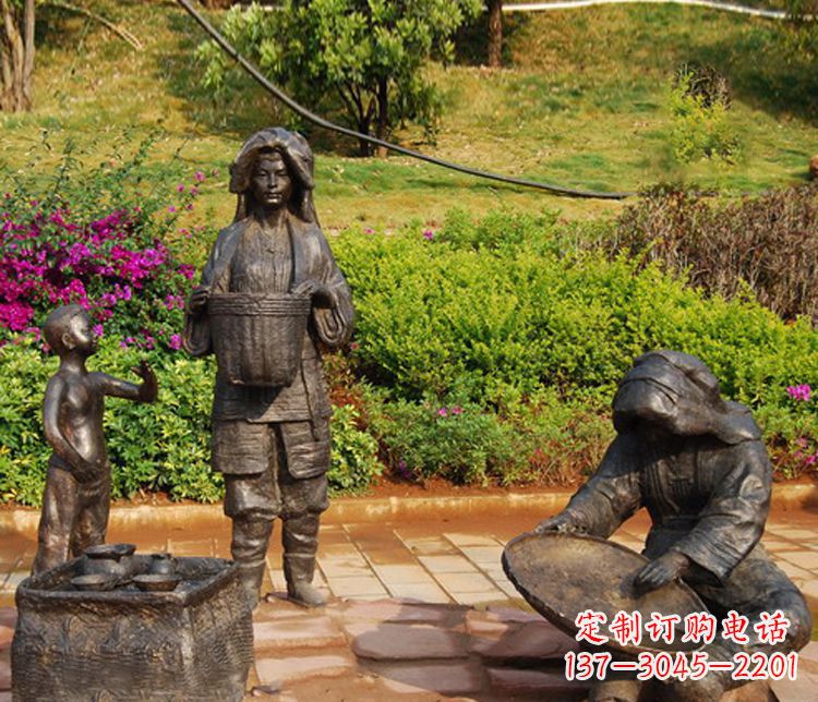 采茶人物铜雕