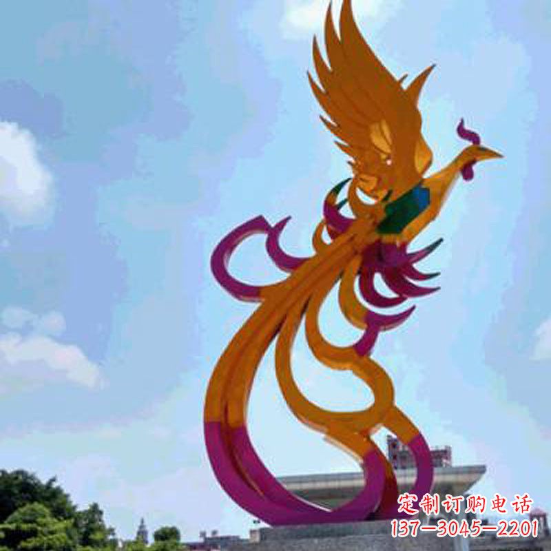 彩绘凤凰不-锈-钢-雕-塑--城市标识景观动物雕塑