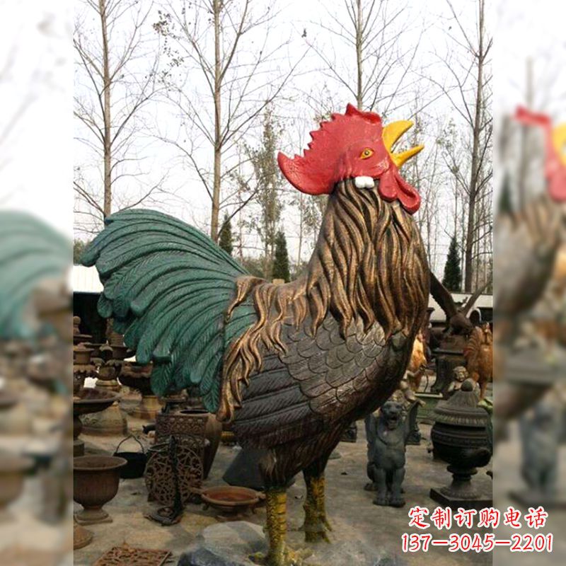 彩绘铜雕公鸡生肖动物雕塑