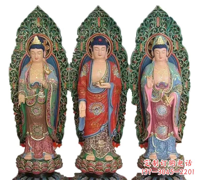 彩绘铸铜西方三圣雕塑