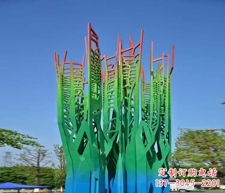 彩色不锈钢抽象大树雕塑