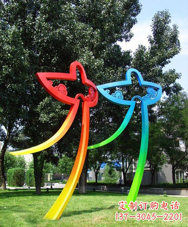 彩色不锈钢抽象风筝雕塑