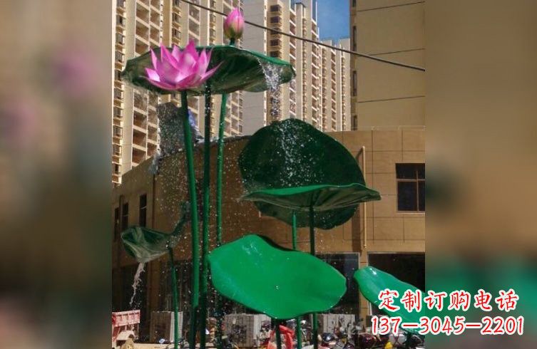 彩色不锈钢荷花雕塑222