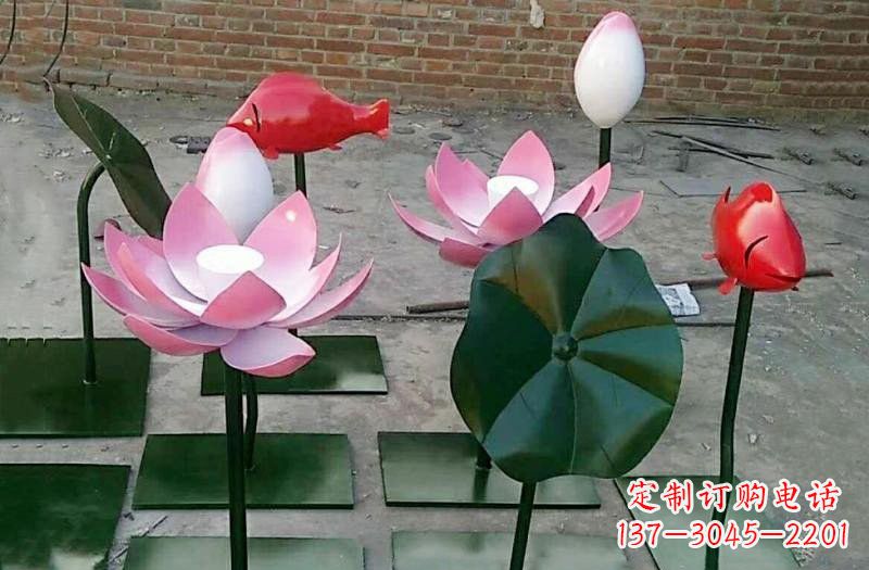 荷花雕塑 - 彩色/不锈钢/荷花/鲤鱼 荷花雕塑 - 彩色/不锈钢/荷花/鲤鱼