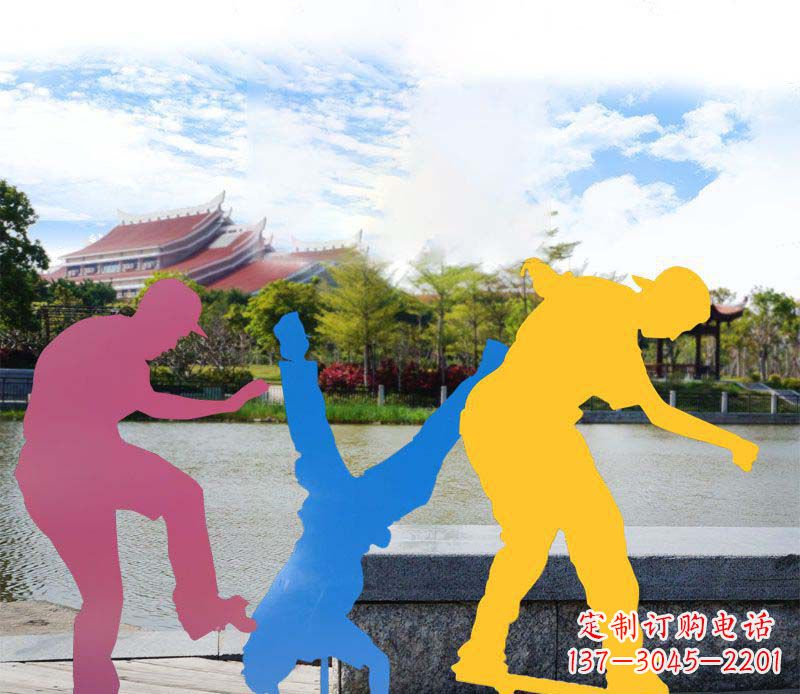 彩色不锈钢剪影滑板雕塑