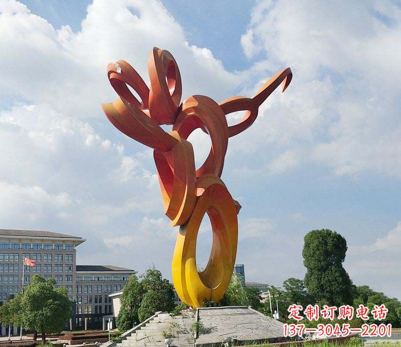 彩色大型不锈钢抽象标志雕塑