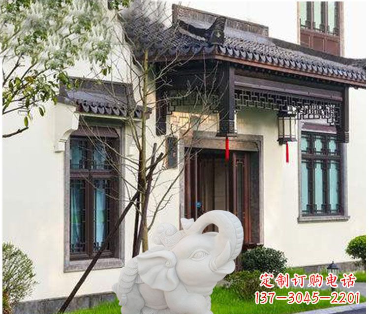 踩元宝铜钱的小象门口招财石雕