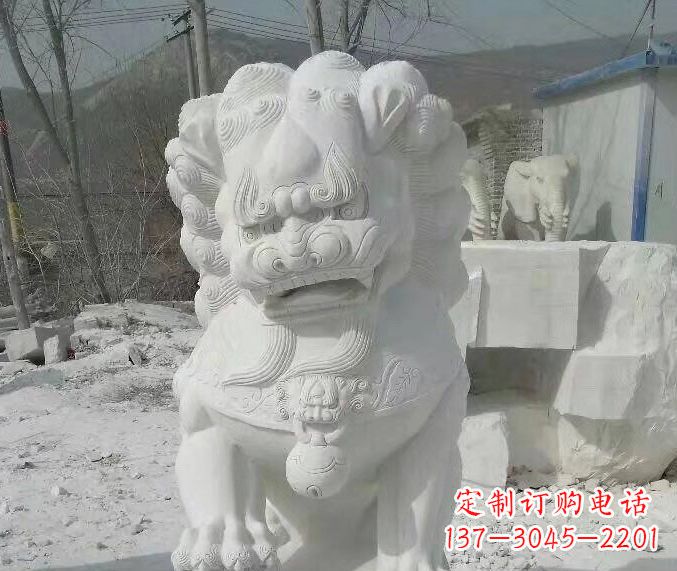 踩绣球石狮子寺庙景观石雕