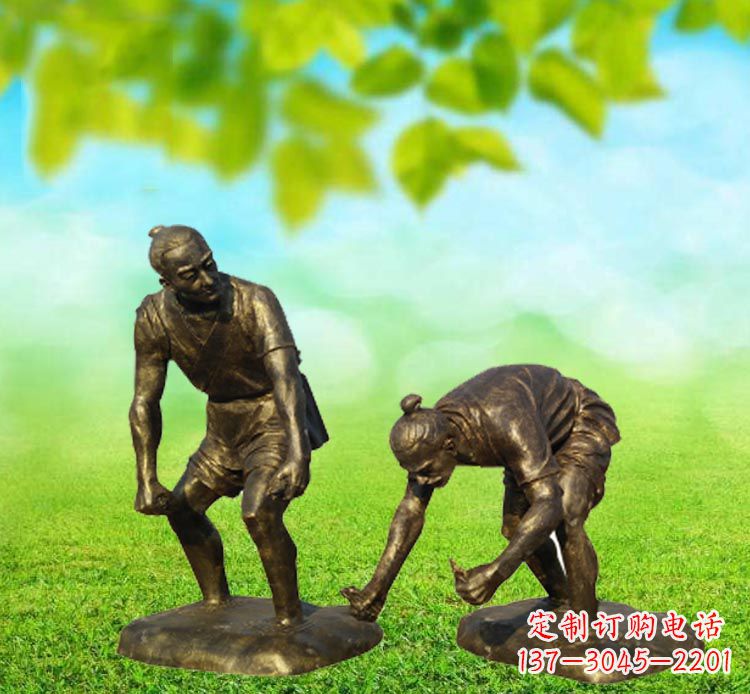 插秧的古人铜雕
