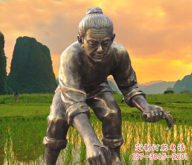 插秧农田人物铜雕塑