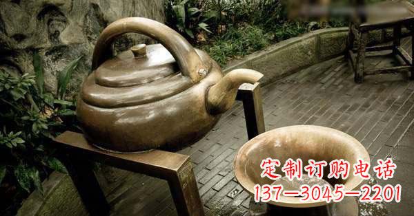 茶壶茶碗玻璃钢仿铜景观雕塑