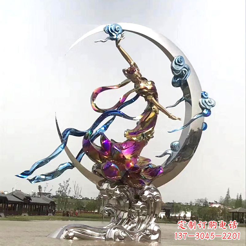 嫦娥奔月不-锈-钢-雕-塑--中国上古神话人物广场景观雕塑
