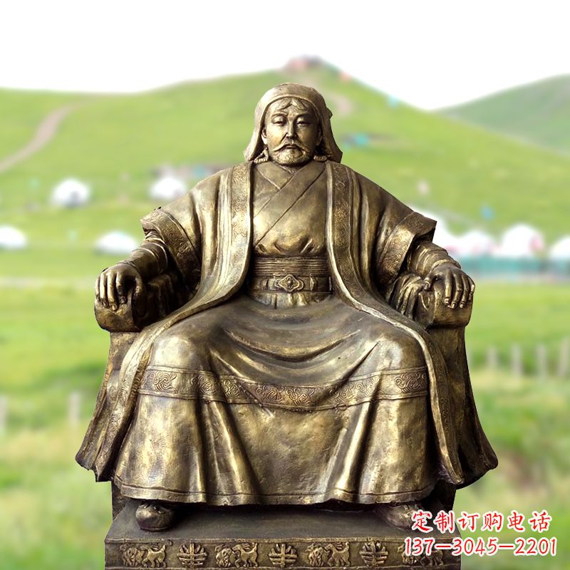 成吉思汗玻璃钢雕塑-仿铜坐姿铁木真雕像
