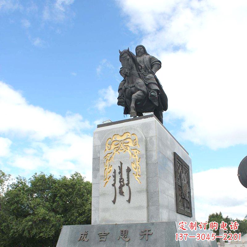 成吉思汗广场雕塑-骑马铁木真历史名人景观铜雕塑
