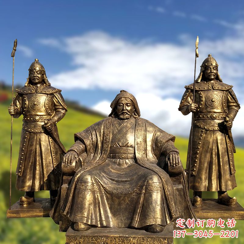 成吉思汗铜雕景观雕塑-玻璃钢仿铜历史名人古代著名人物雕像