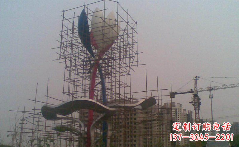 城市不锈钢彩色花朵景观雕塑 (2)