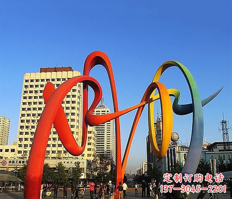城市不锈钢彩色丝带创意雕塑