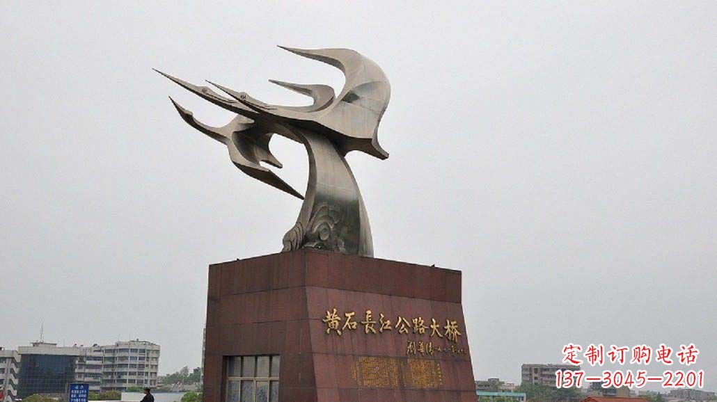 城市不锈钢海鸥和海浪雕塑