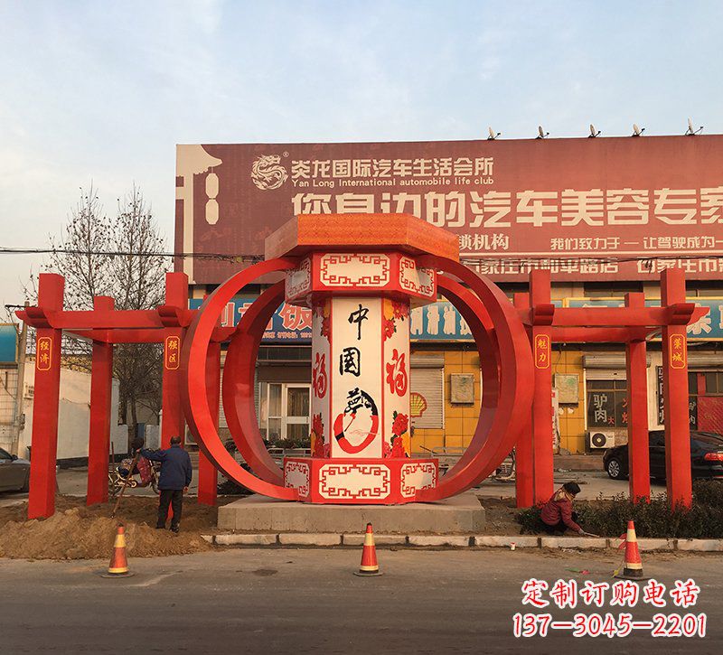 城市不锈钢中国梦灯笼主题雕塑