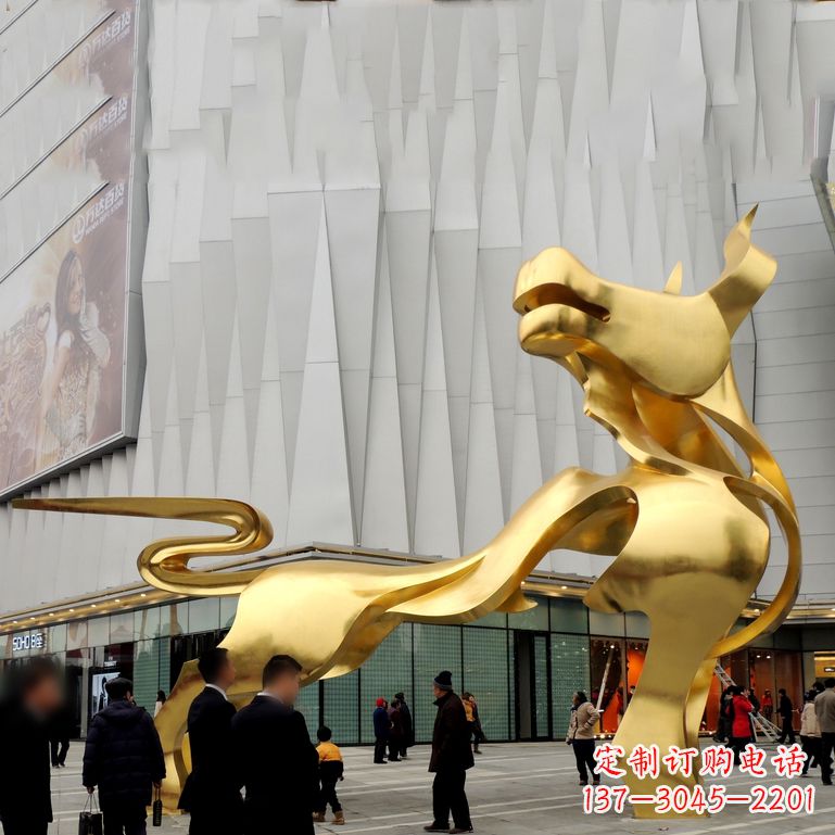 城市广场鎏金抽象牛铜雕景观摆件