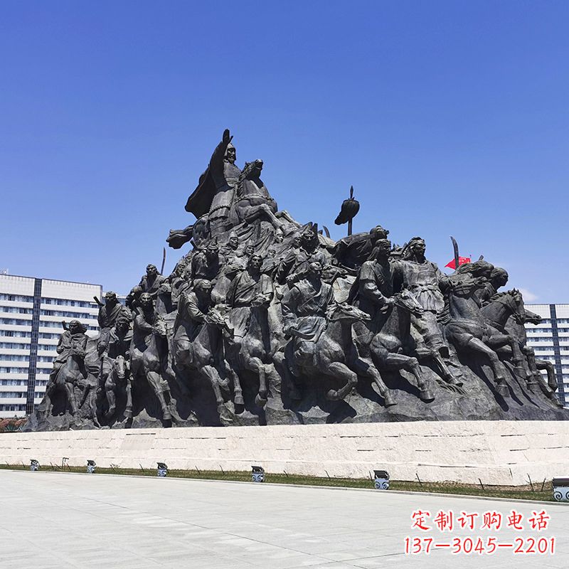城市广场蒙古骑兵青铜人物雕像群景观雕塑