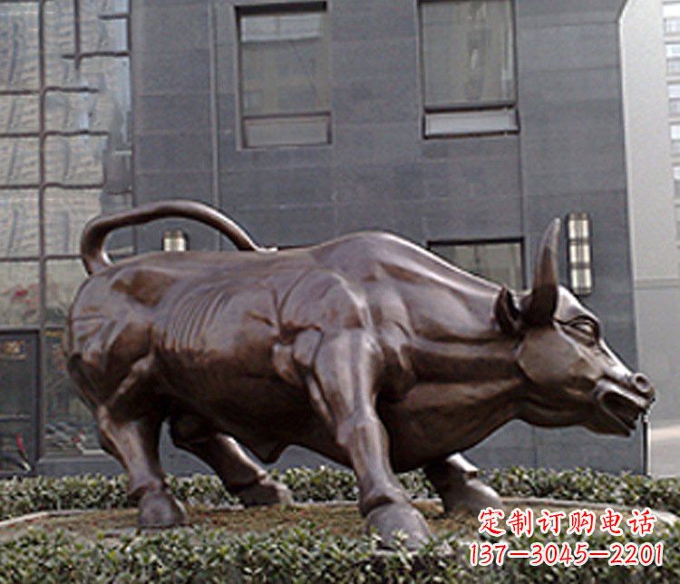 城市街边玻璃钢仿铜牛雕塑 (2)