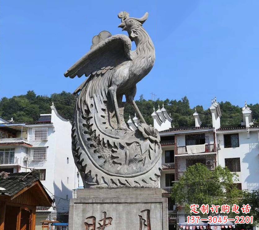 城市景点凤凰石雕,青石石刻神兽雕塑