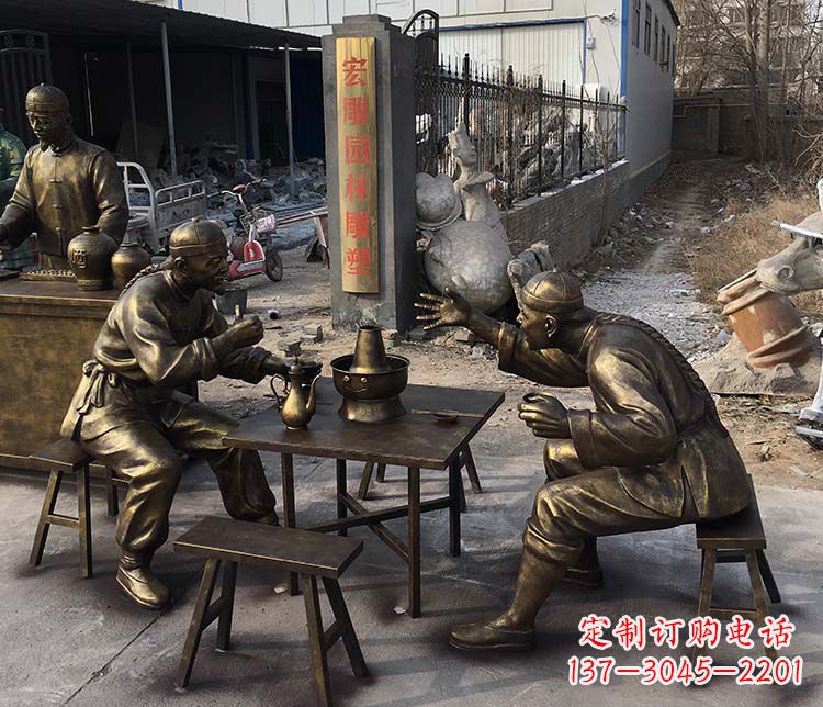 吃火锅喝酒的人物铜雕