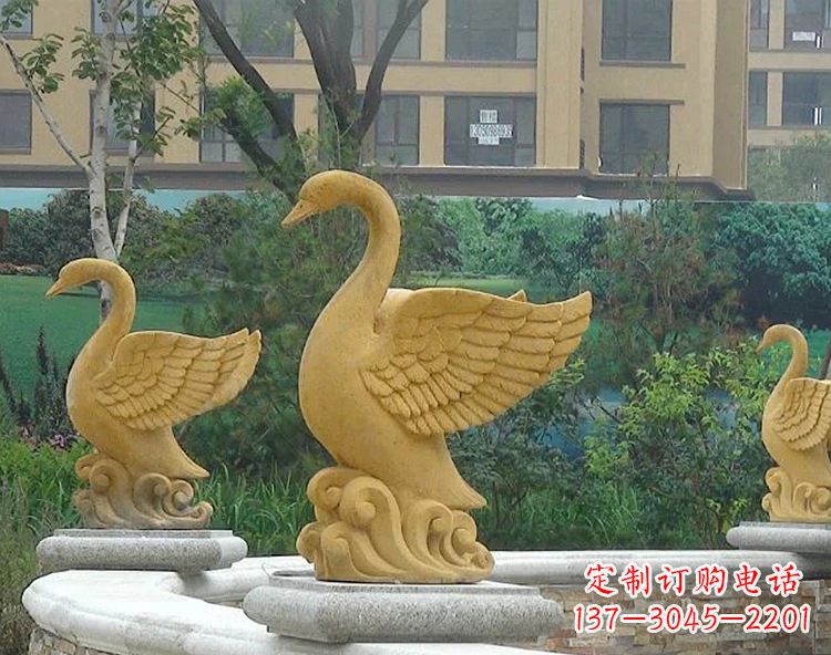 池塘水景喷泉天鹅雕塑-公园园林景区装饰动物雕塑