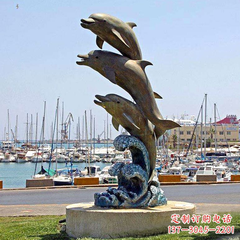 冲浪海豚海边景观动物铜雕塑