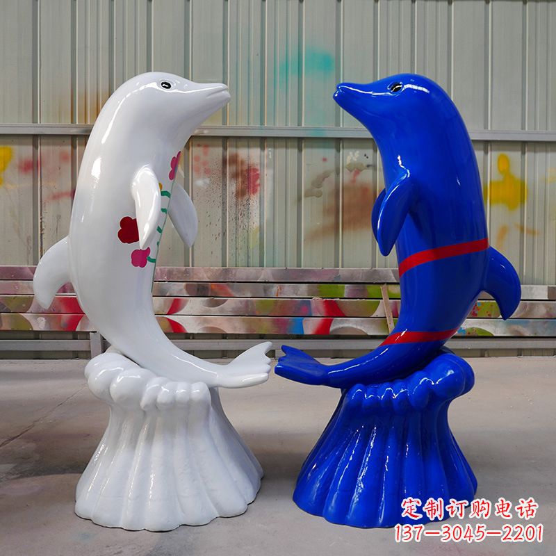 冲浪海豚卡通动物雕塑,园林水景戏水动物景观