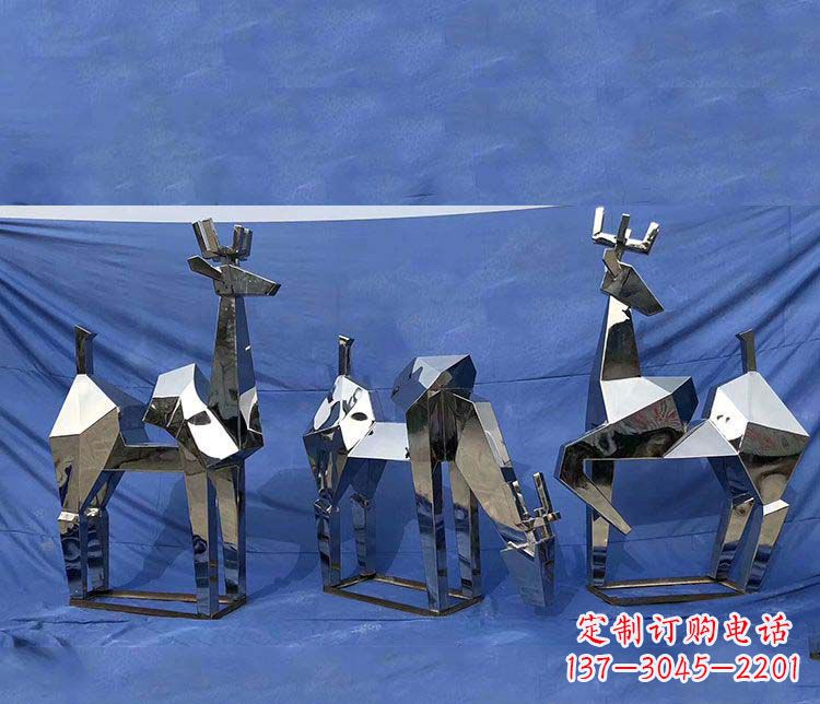 抽象不锈钢几何鹿雕塑
