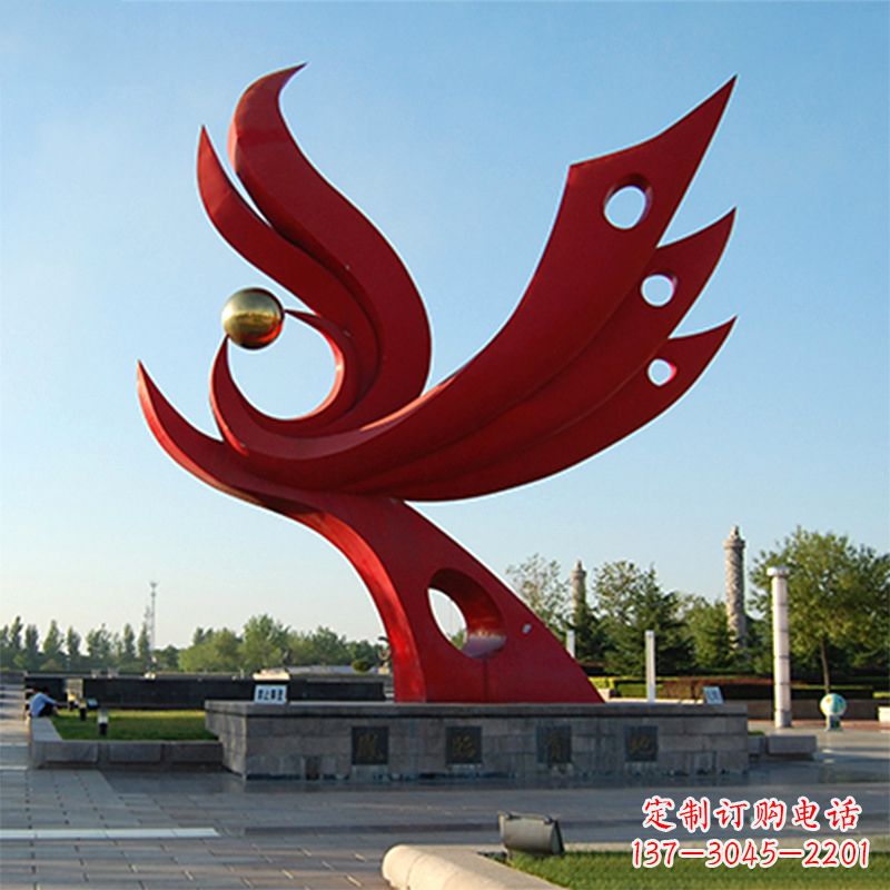 抽象不锈钢景观凤凰雕塑-公园园林广场景观标识雕塑