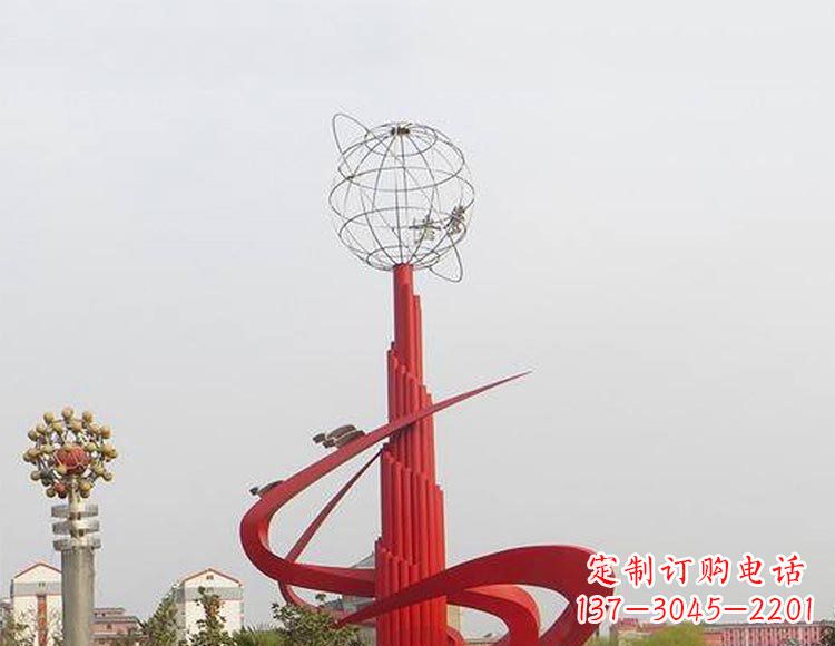 抽象创意红色广场景观不-锈-钢-雕-塑-