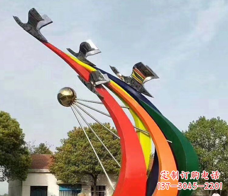 抽象和平鸽和太阳校园不-锈-钢-雕-塑-