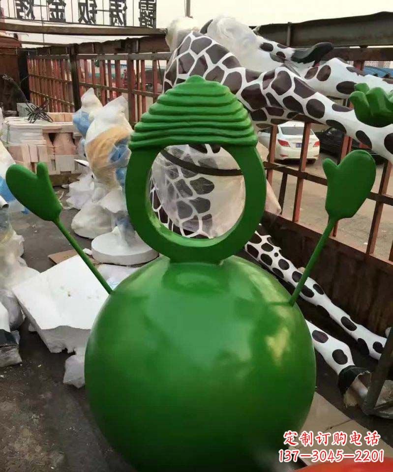 抽象绿色雪人不-锈-钢-雕-塑-