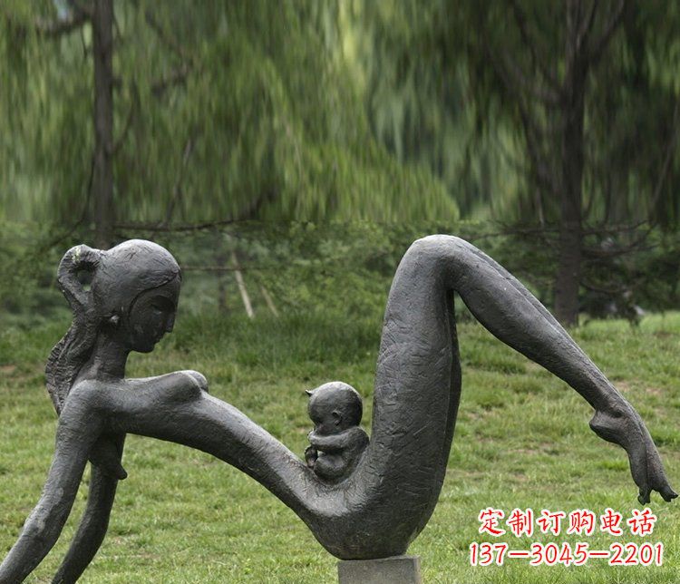 抽象母子公园人物铜雕摆件