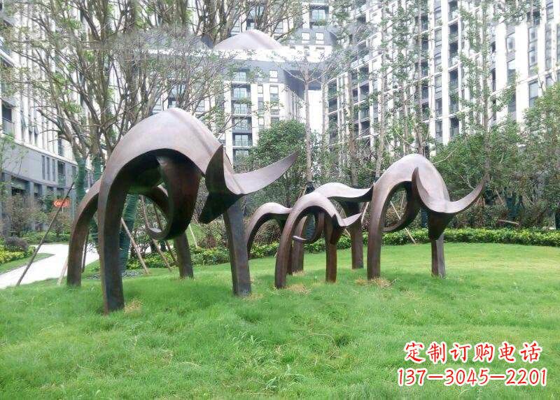 抽象牛铸铜雕塑-小区园林草坪动物摆件