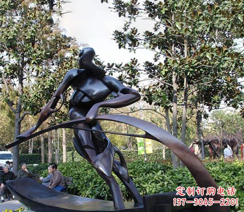 抽象人物划船公园景观铜雕