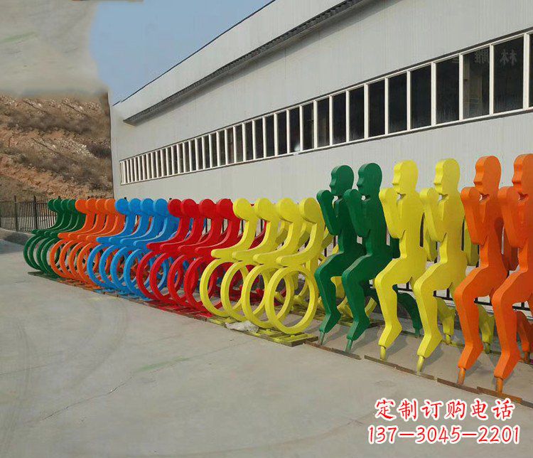 抽象人物骑车公园景观不-锈-钢-雕-塑-