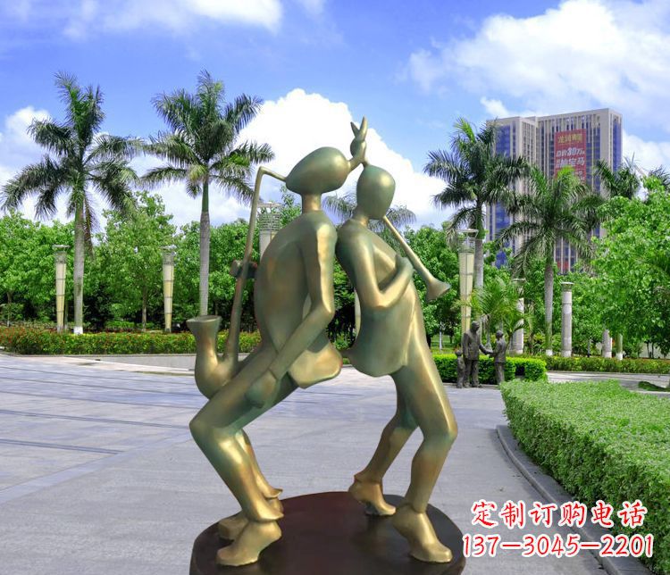 抽象演奏乐器的几何人物铜雕2