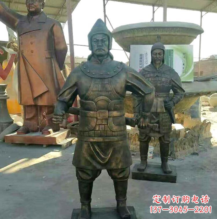 穿铠甲的古代士兵铜雕