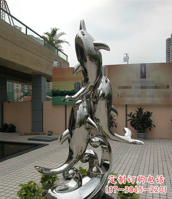 创意不锈钢跳跃的海豚雕塑