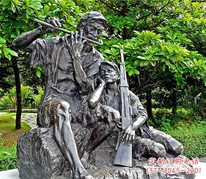 吹笛子的公园人物雕塑