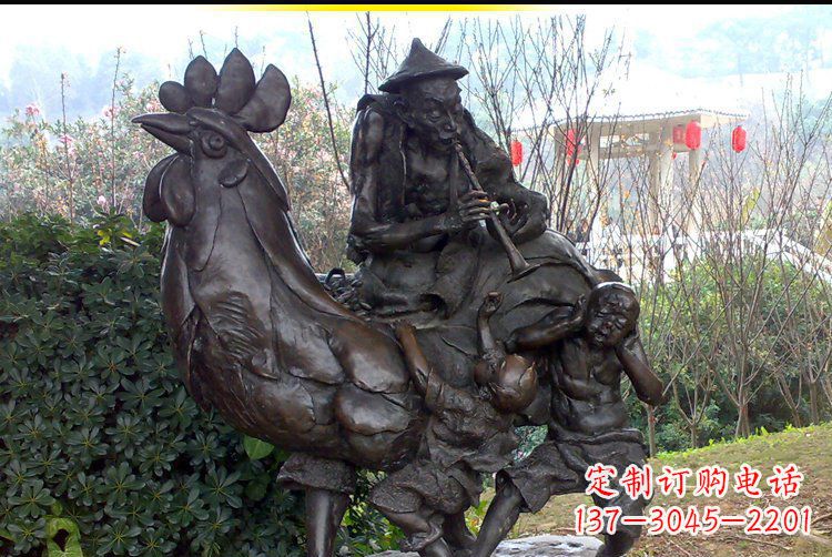 吹喇叭人物公园景观玻璃钢仿铜雕塑