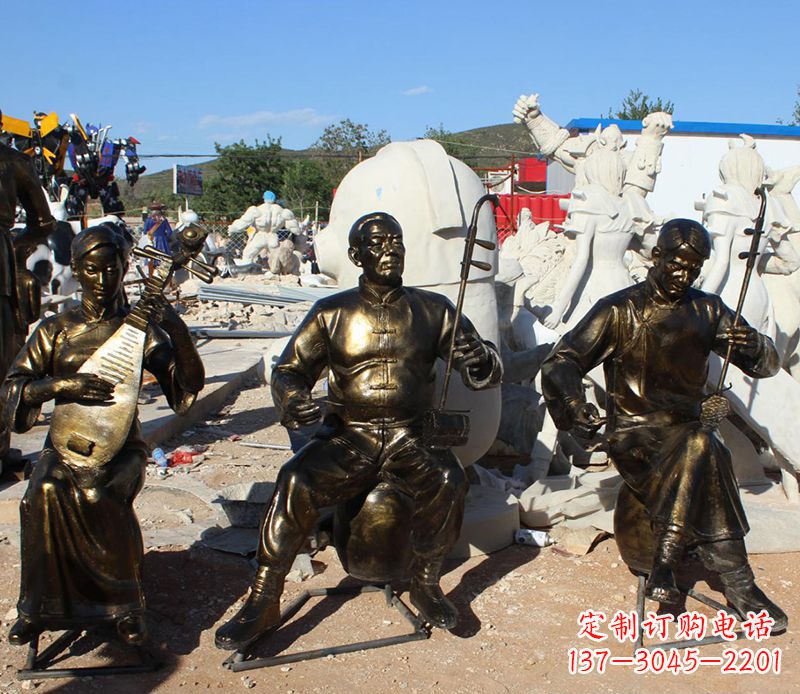 吹啦弹唱公园人物铜雕