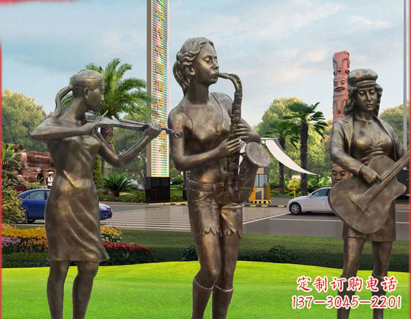 吹萨克斯铜雕人物