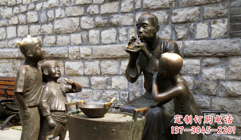 吹糖人街头景观铜雕